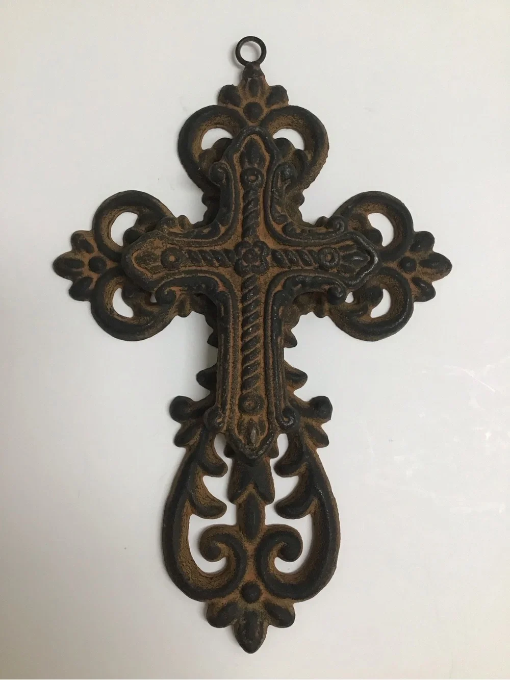 Cast Iron Double Cross Ornate Religious Primitive Rustic Heavy Wall or Garden